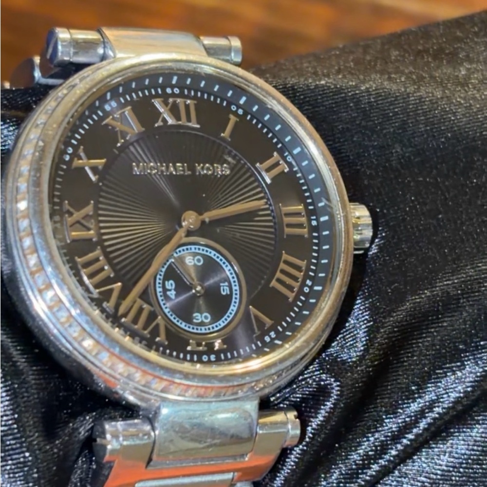 Michael Kors Silver and Black Roman Numeral Watch